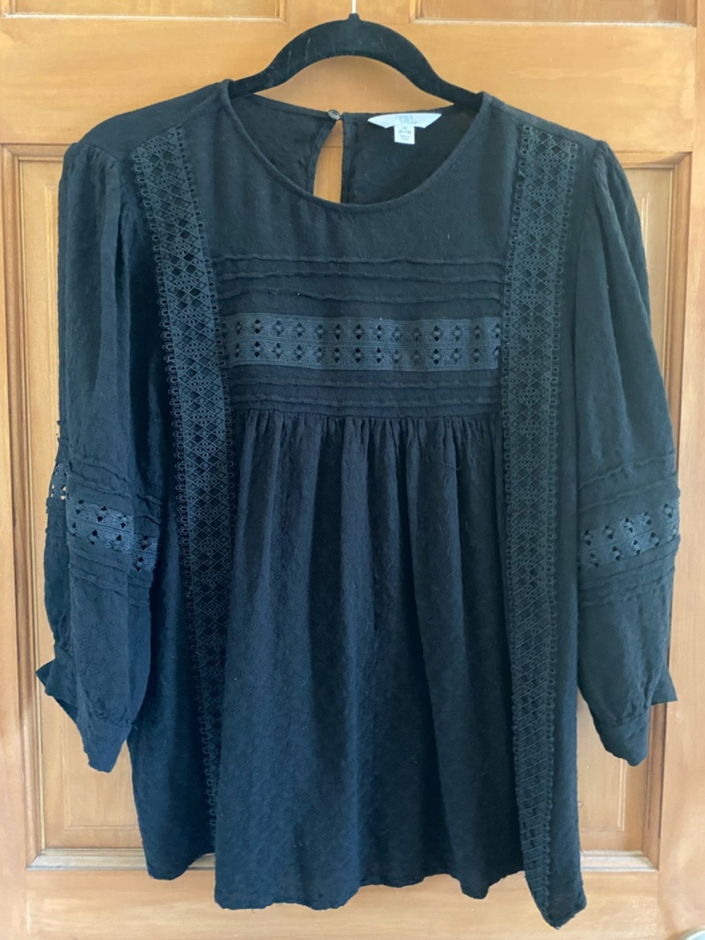 Time & Tru Black Peasant Blouse Size M